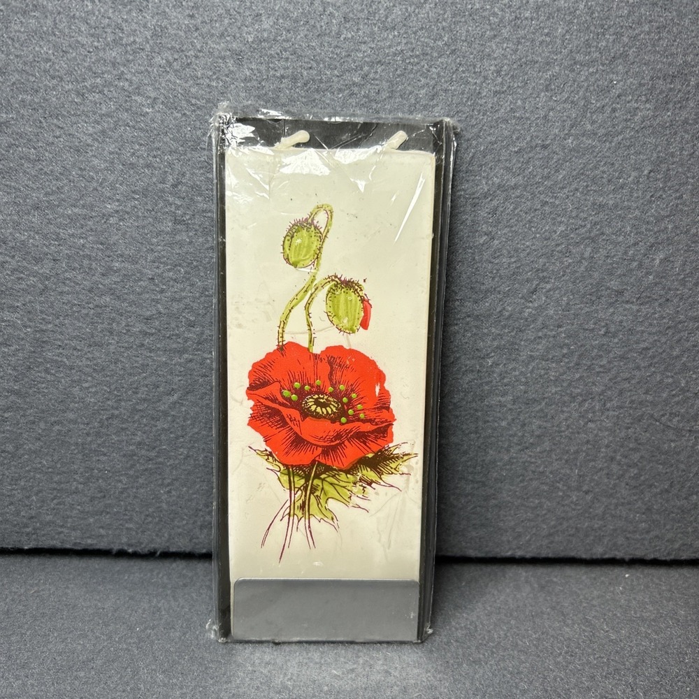 Flatyz Handmade Flat Candle Red Flower Stand Up‎ Candle w/ Holder NIB